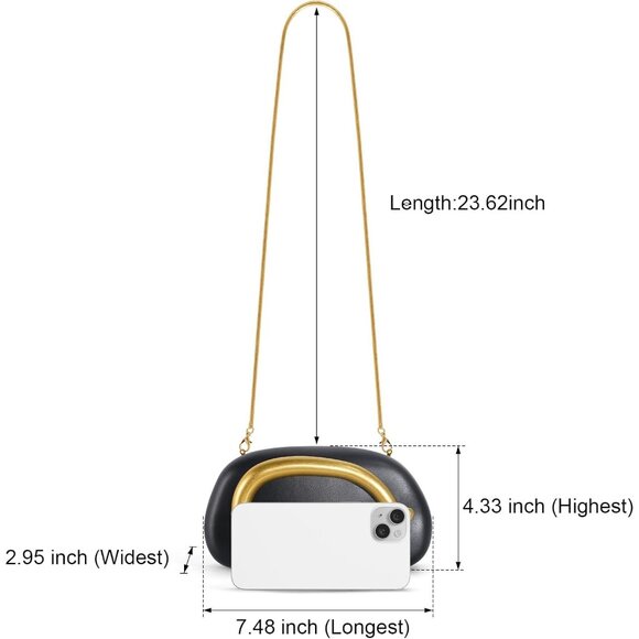 Women's Black Leather Formal Trendy Evening Clutch Shoulder Strap Handle Bags - Picture 6 of 7